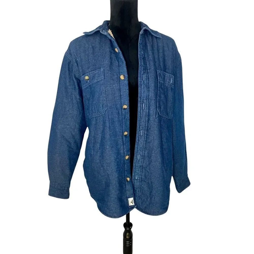 WRANGLER VINTAGE SHERPA LINED DENIM‎ SHACKET/JACKET WITH BUTTONS MENS SIZE SMALL